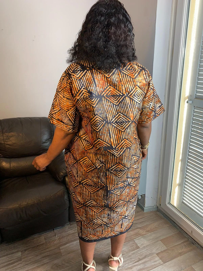 Bazin Adire Tye and Dye Shirt Dress, kampala batik