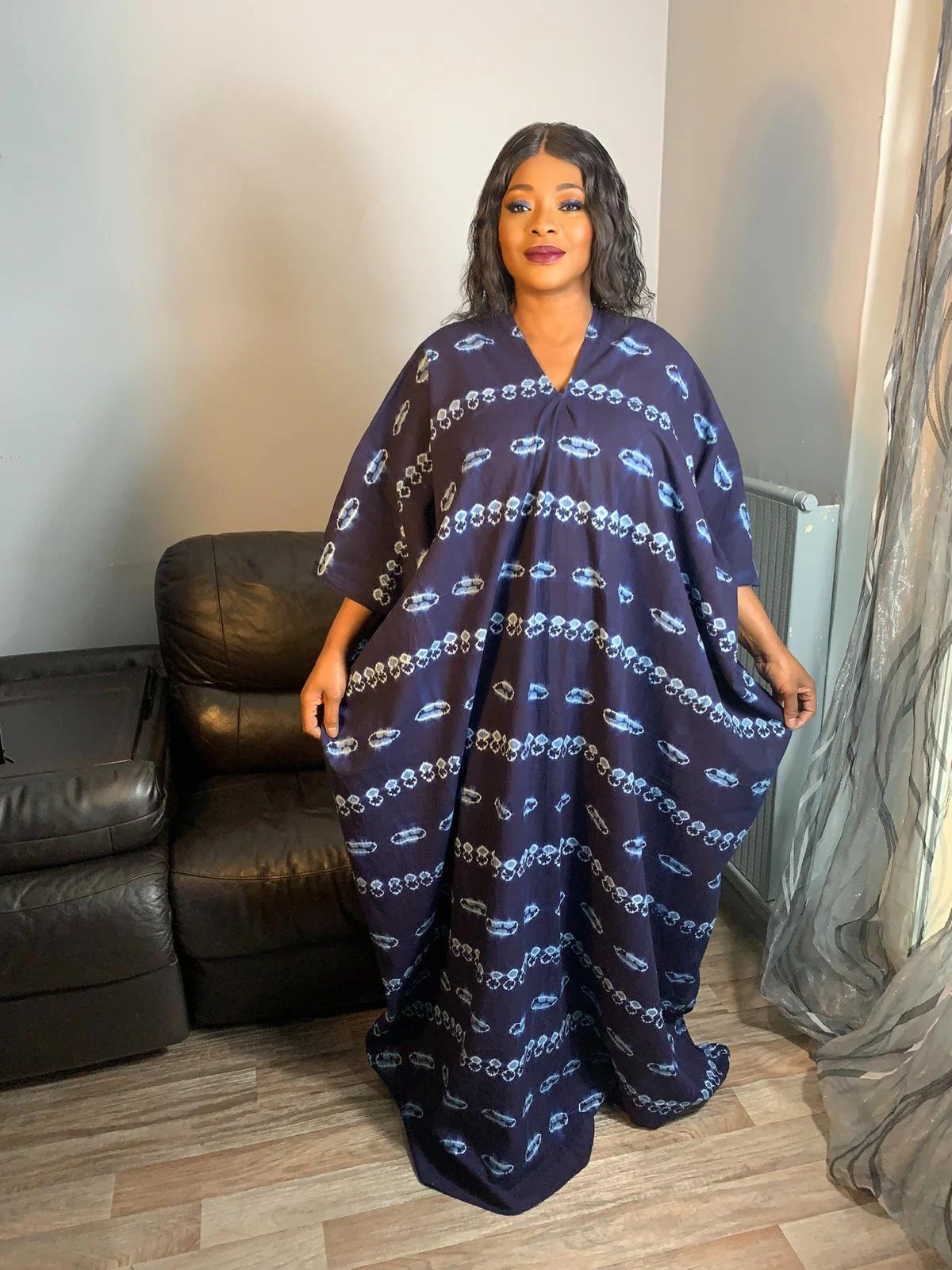 Robe Boubou Indigo Bleu Tye And Dye Adire