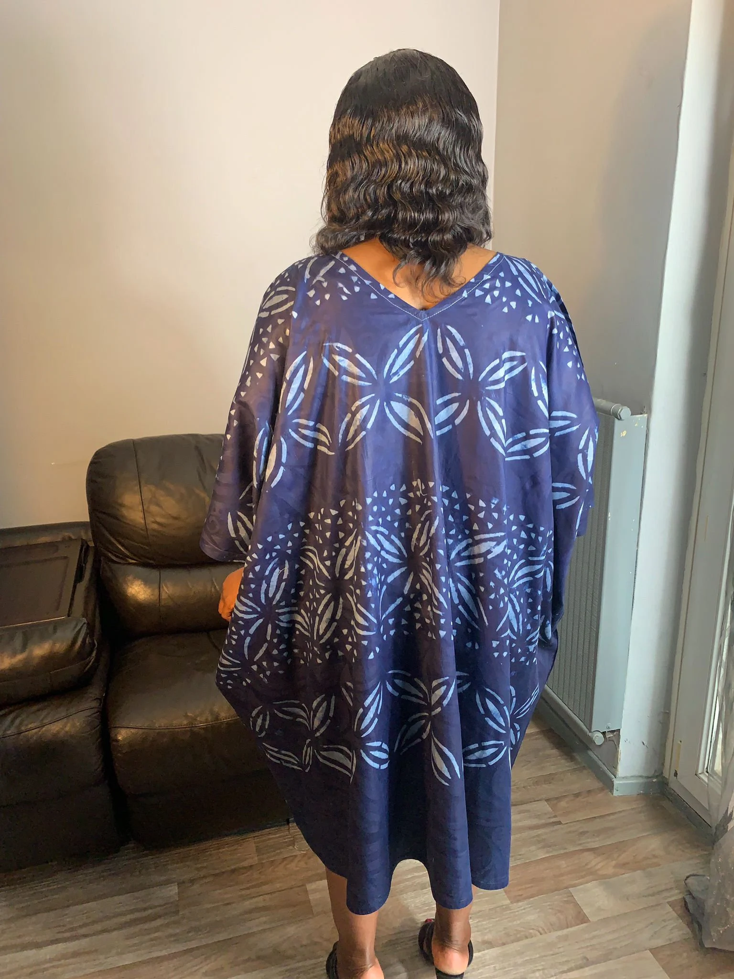 Robe femme,  indigo , batik , kampala, Adire Tye and Dye.