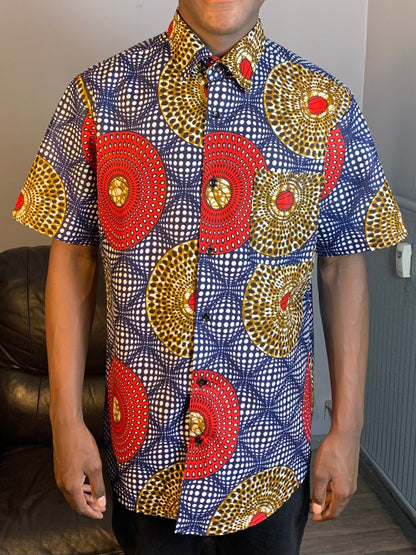 Men's Shirts with Blue Collar, Wax Shirts, Ankara Shirts