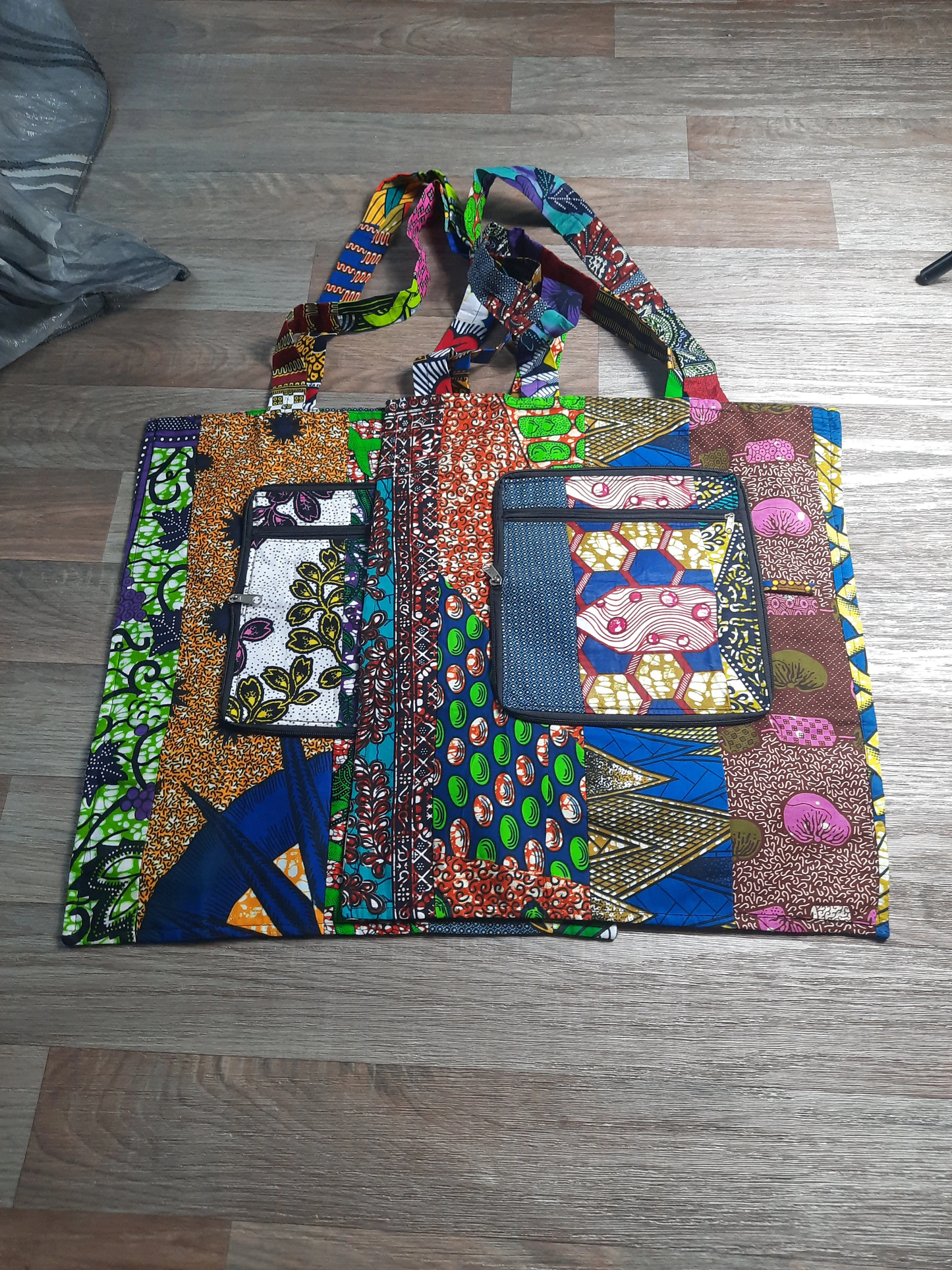 Tote Bag en Wax Patchwork Pliable avec Fermeture Éclaire