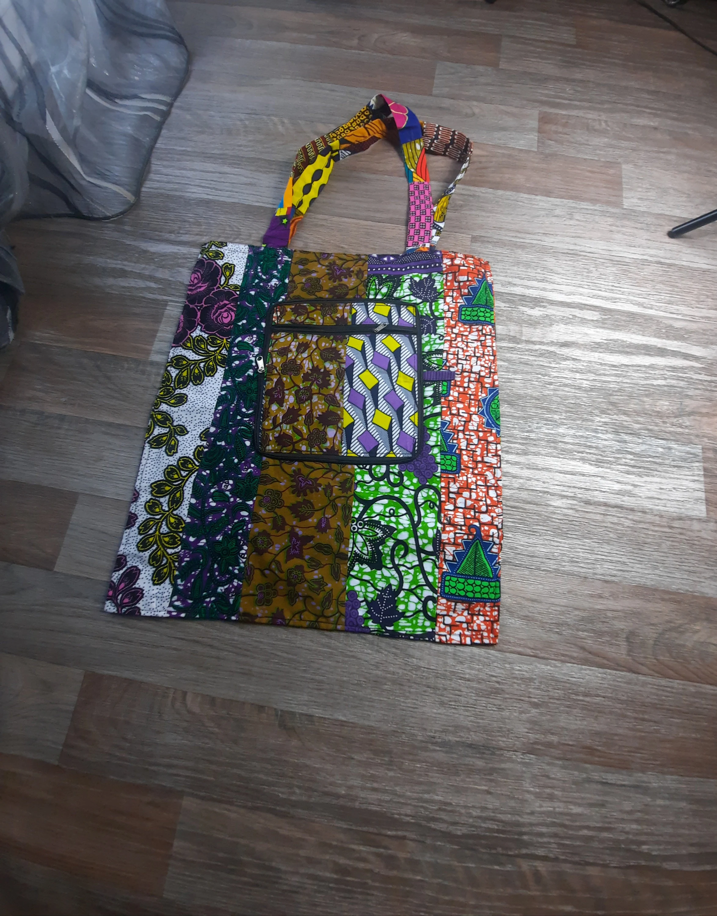 Grand Tote Bag en Wax Patchwork Pliable avec Fermeture Éclaire