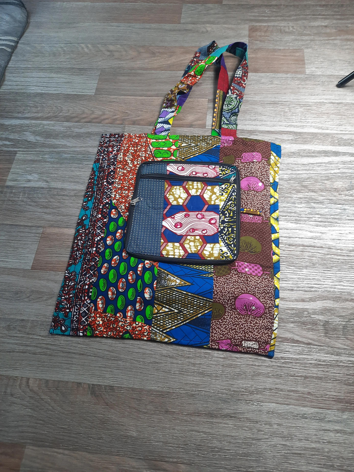 Tote Bag en Wax Patchwork Pliable avec Fermeture Éclaire