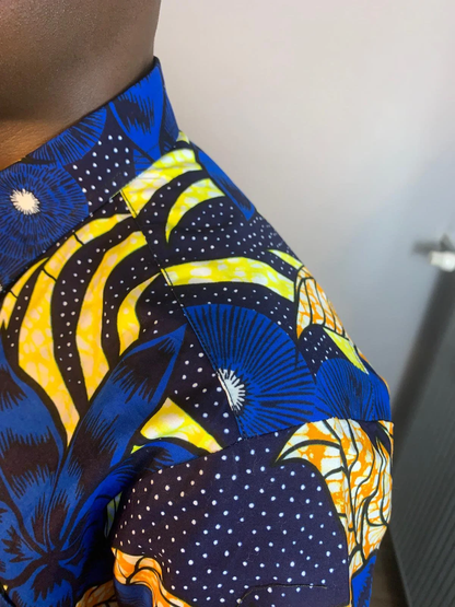 Men's Blue Shirts with Collar, Wax Shirts, Ankara Shirts