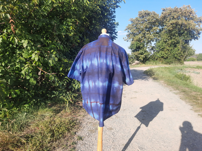 Indigo men's shirt, Batik, navy blue, turquoise, collection, mandarin collar, vintage Yoruba.