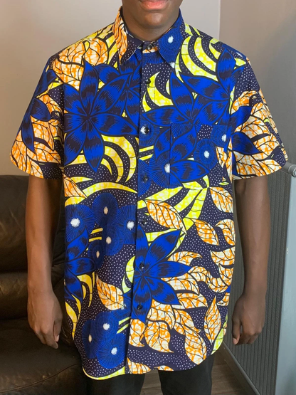 Men's Blue Shirts with Collar, Wax Shirts, Ankara Shirts