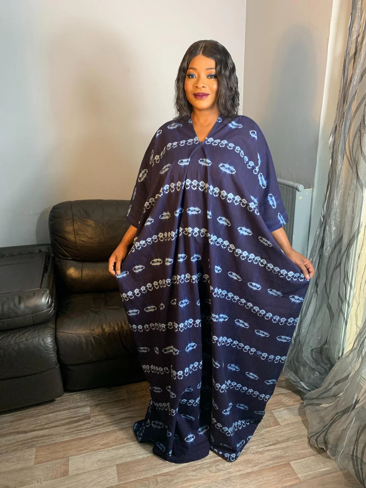 Robe Boubou Indigo Bleu Tye And Dye Adire