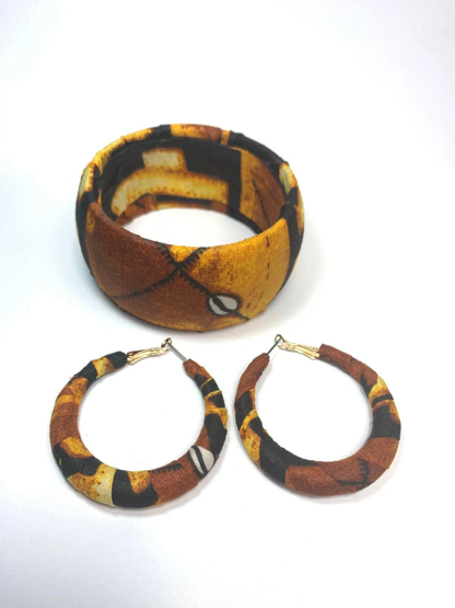 Brown Black Batik Pattern Earrings Bracelet Set