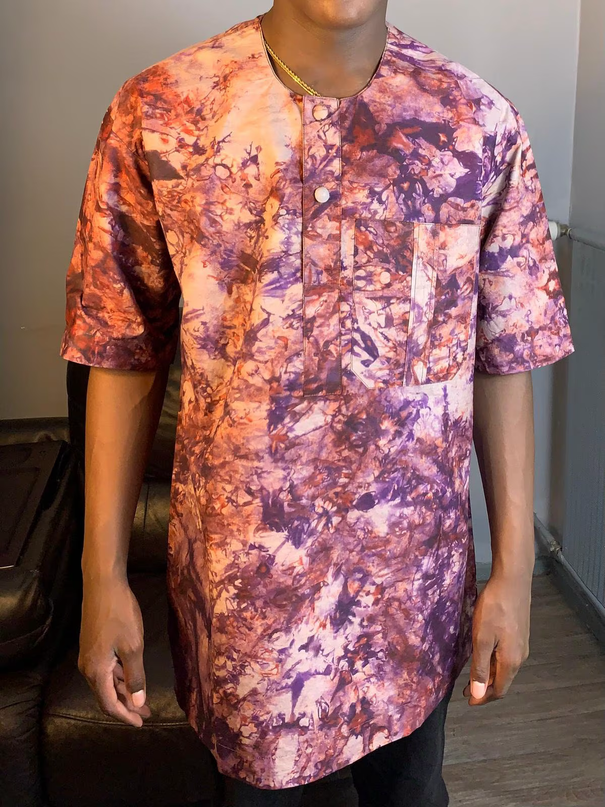 Chemise Batik Kampala Adire Wax Violet en Coton - Teint à la Main