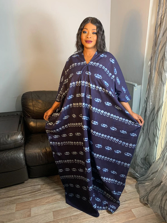 Robe Boubou Indigo Bleu Tye And Dye Adire