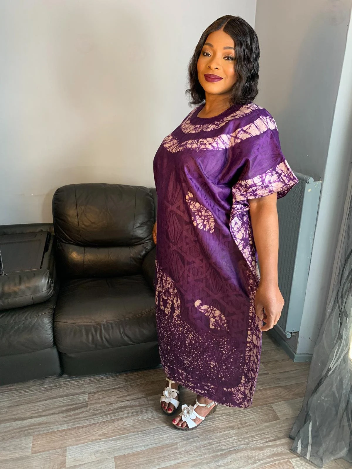 Robe femme Bazin Batik Style Boheme Violet. Robe Unique et Exclus SophiaClothes