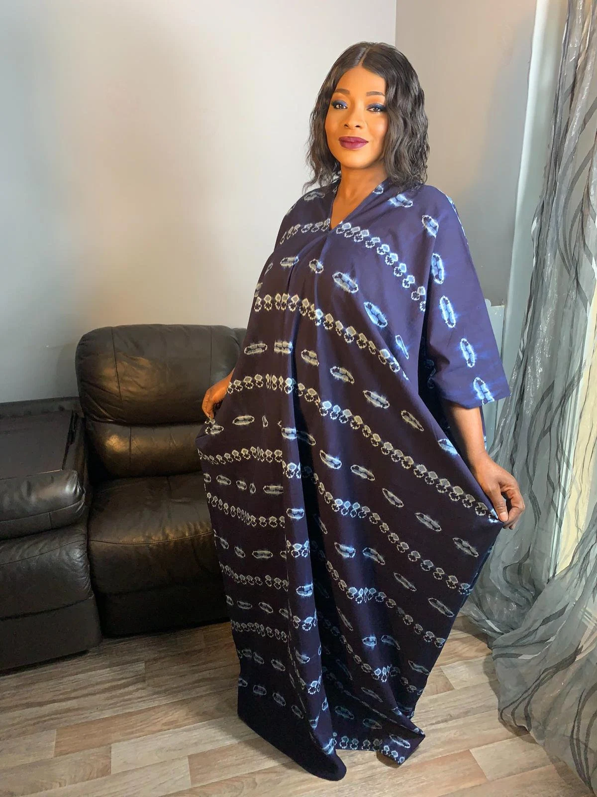 Robe Boubou Indigo Bleu Tye And Dye Adire