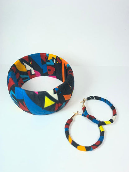 Black Zulu Pattern Earrings Bracelet Set