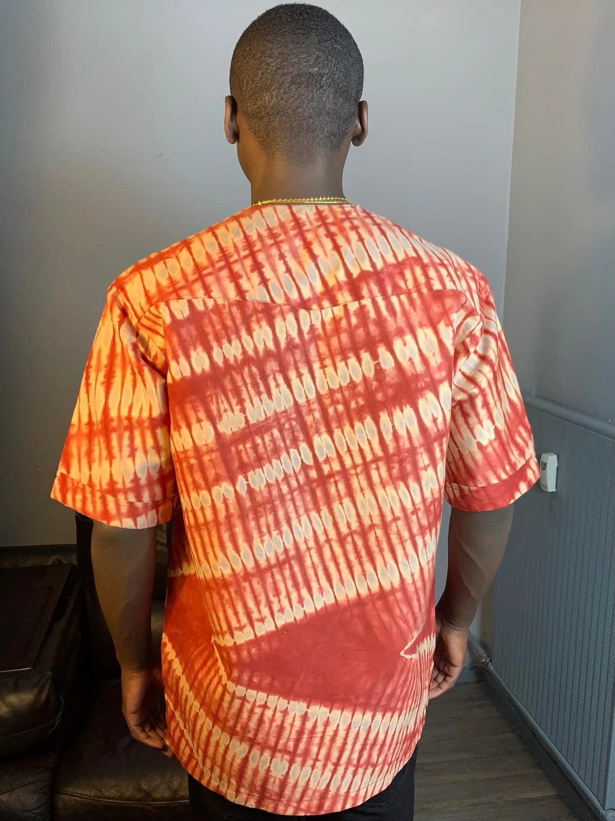 Batik Kampala Adire Wax Red Cotton Shirt for Men - Hand Dyed