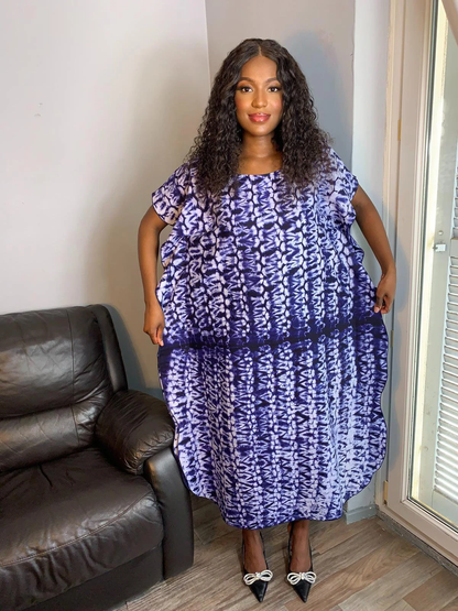 Navy Blue and White Bazin Dress