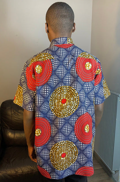 Men's Shirts with Blue Collar, Wax Shirts, Ankara Shirts